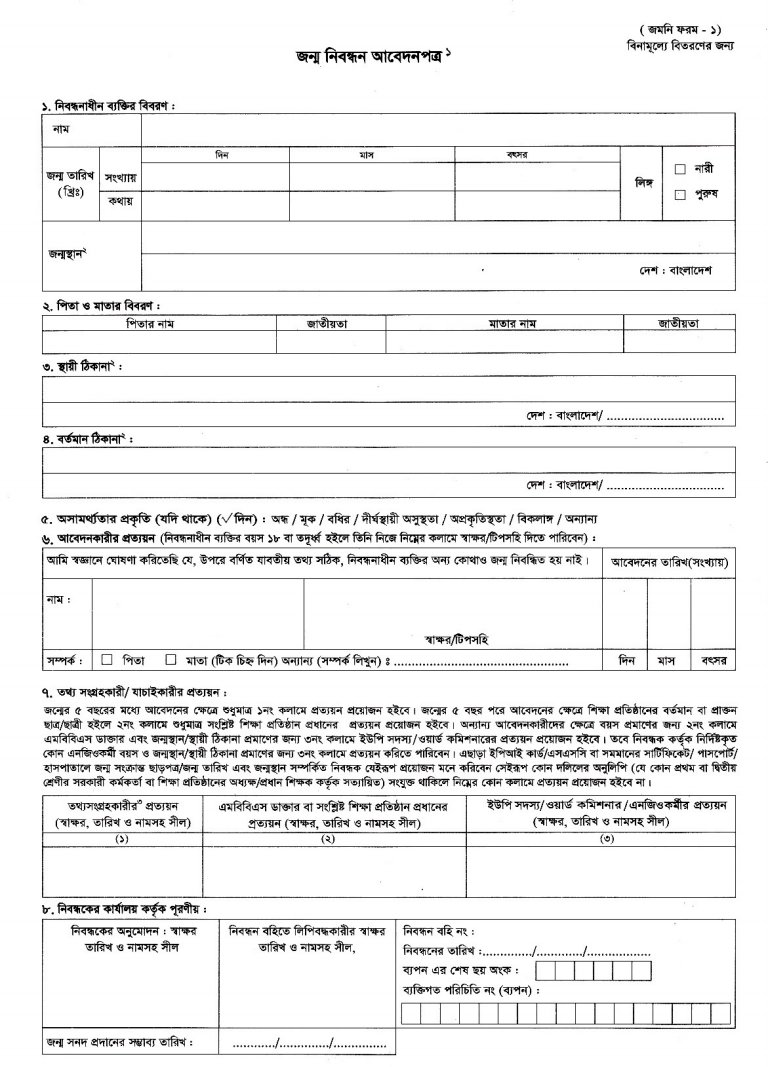 Jonmo Nibondhon Form 2021 Download Form Fill Up u0026 Songsodhon Form of ...